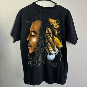 Zion Rootswear Bob Marlee Black Tee with Iron Lion Design
